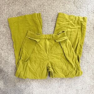 SOVERE Wide Leg Linen Blend Pants Pleated Lime Olive Green Small Colorful Casual